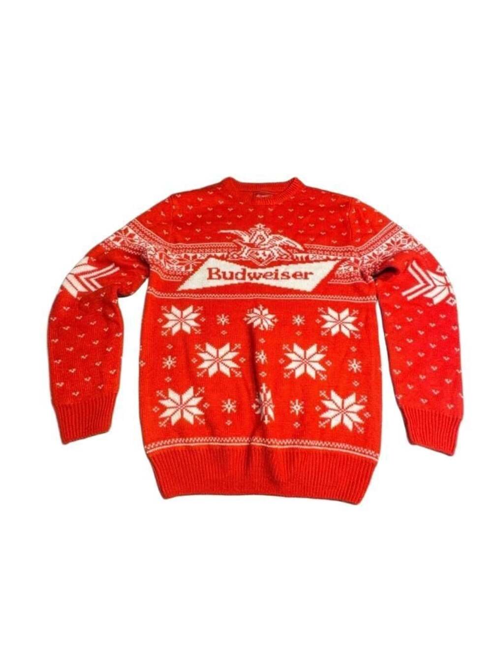 Budweiser Red Holiday Sweater Knitted Crew Neck